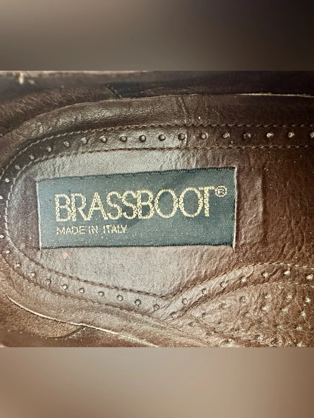 VTG Brassboot Mens Oxford Sz 8.5 D Tan Leather Cap Toe Brogue Italy Dress Shoes